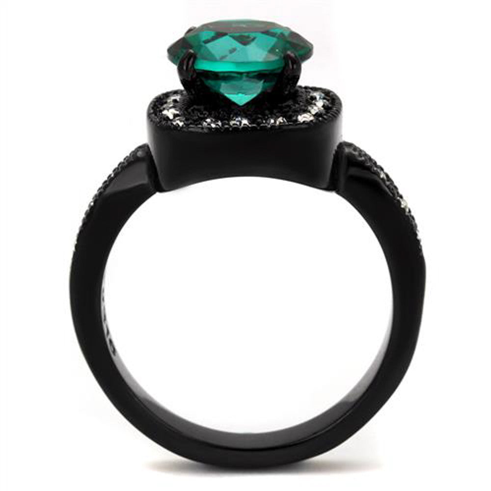 ARTK2209 Black Halo Design 3.25 Ct Round Cut Blue Zircon & Clear CZ Fashion Ring Size 5-10